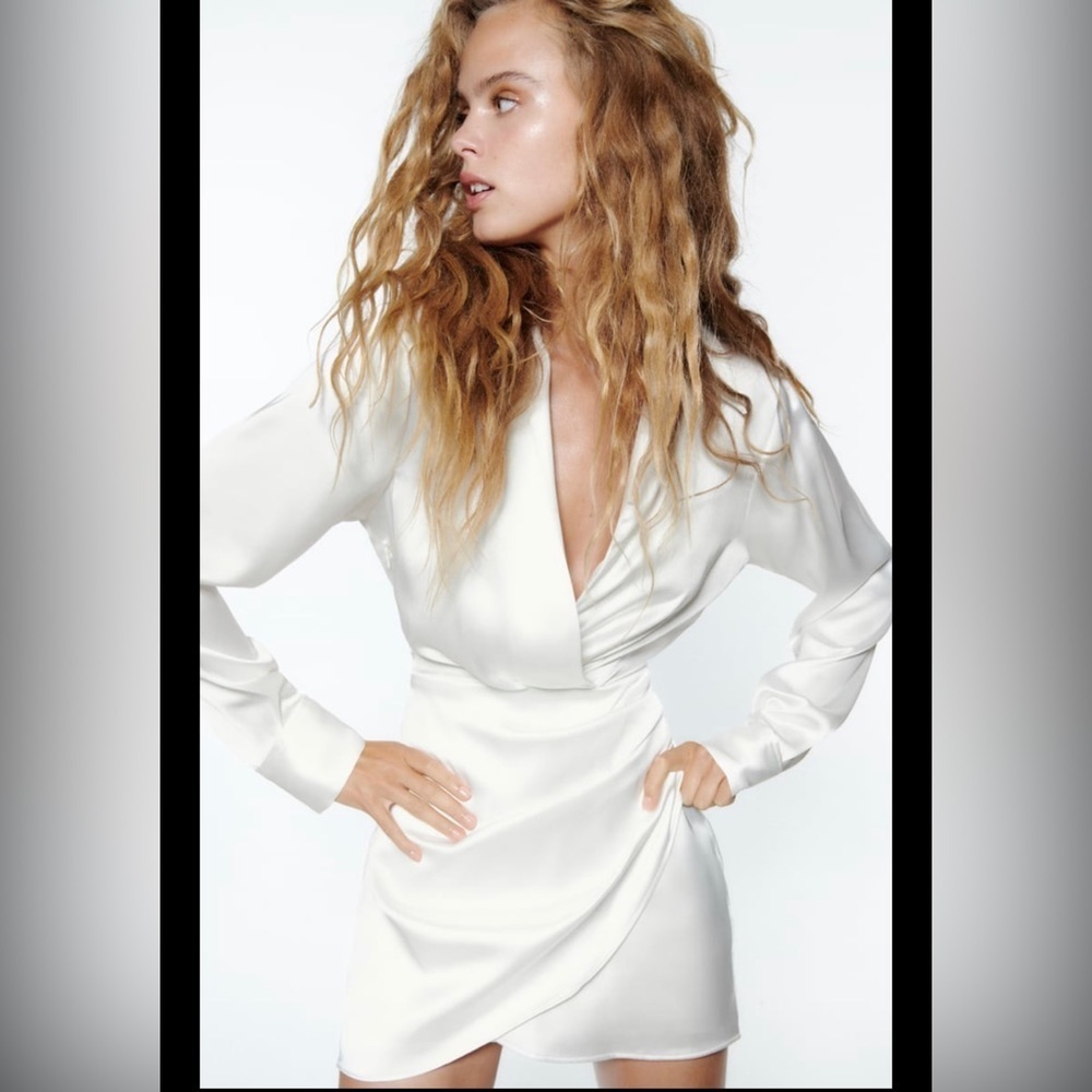 Zara Long Sleeve Satin Effect Dress Nwt - Picture 2 of 15